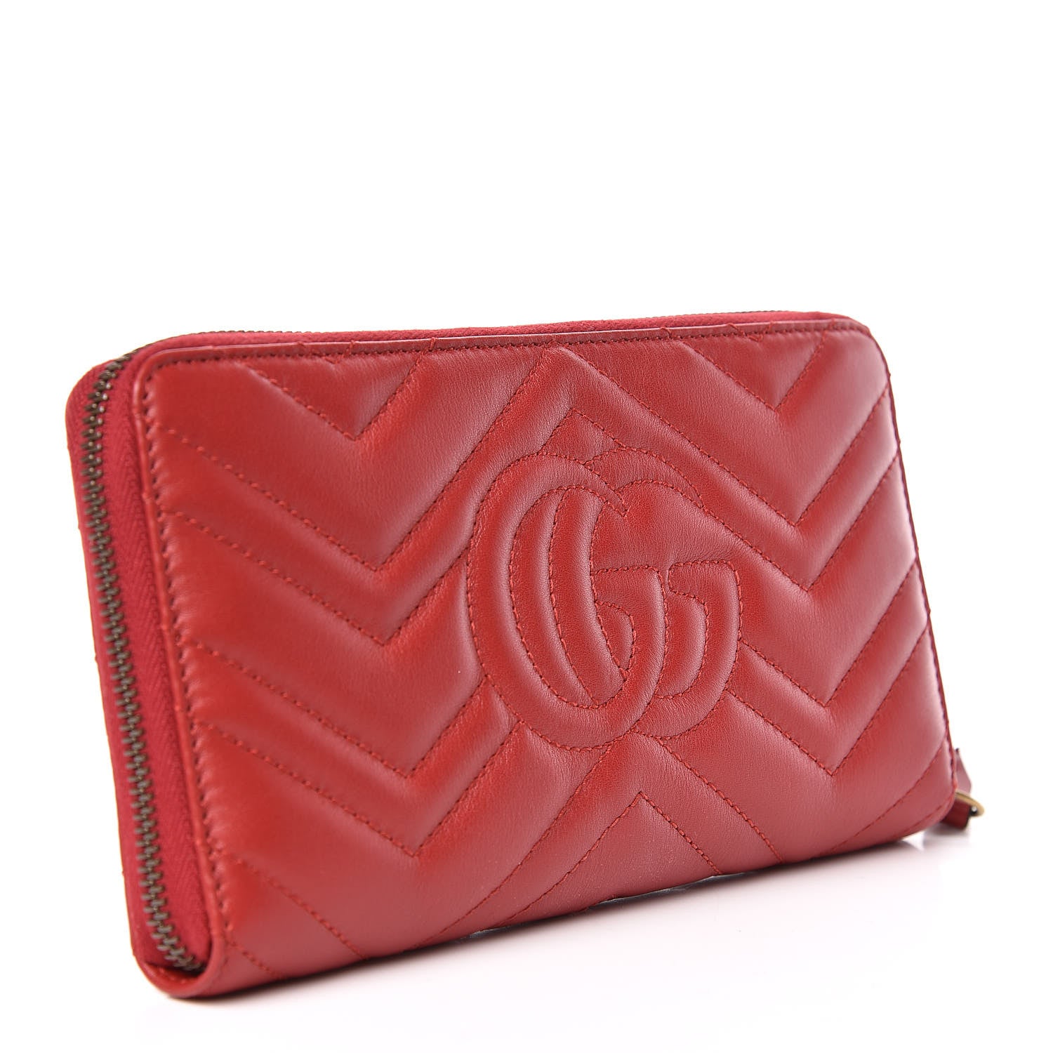 Gucci Calfskin Matelasse GG Marmont Zip Around Organizer Wallet Hibiscus Red 3 of 8