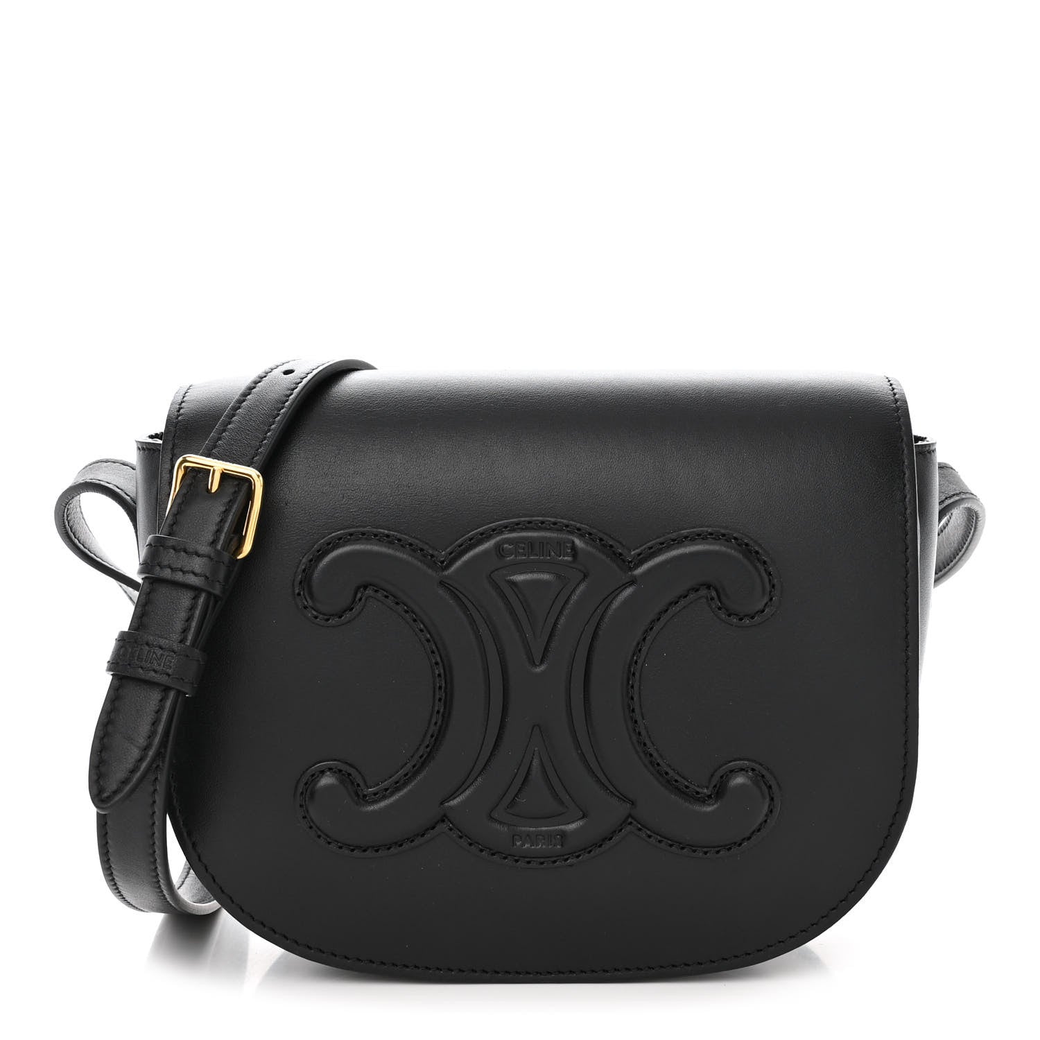 Celine Smooth Calfskin Cuir Triomphe Folco Crossbody Bag Black 1 of 11