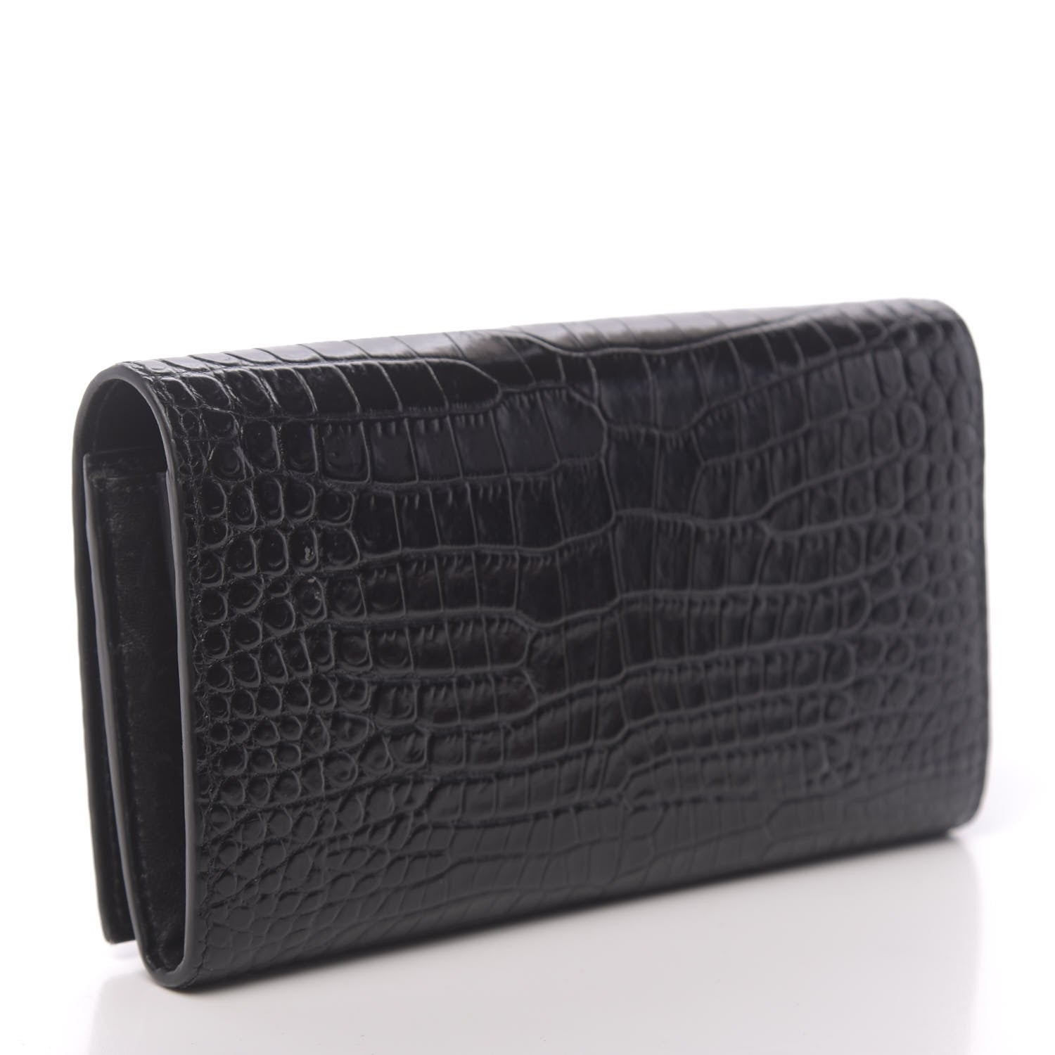 Saint Laurent Calfskin Crocodile Embossed Monogram Flap Wallet Black 3 of 7