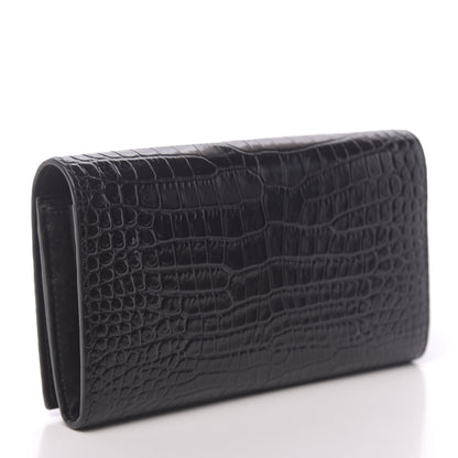 Saint Laurent Calfskin Crocodile Embossed Monogram Flap Wallet Black 3 of 7