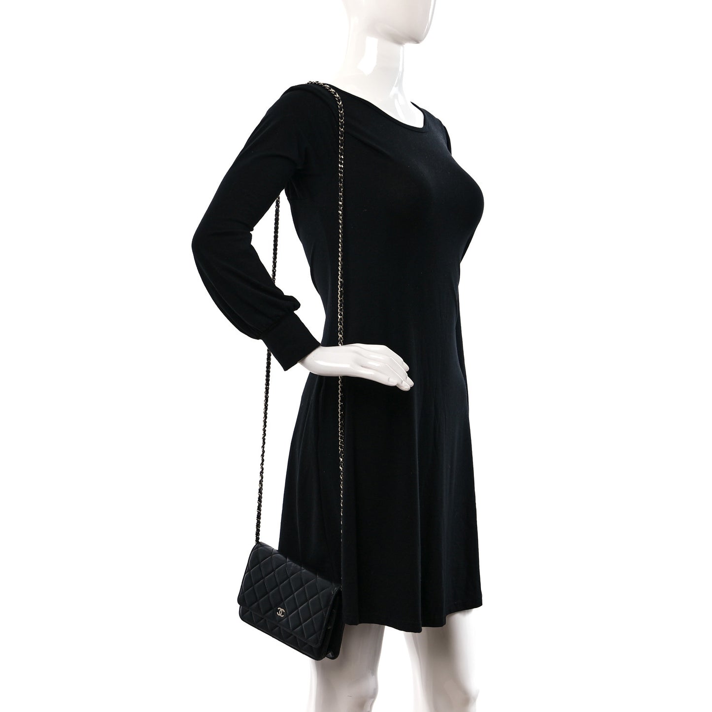 Lambskin Quilted Wallet On Chain WOC Black