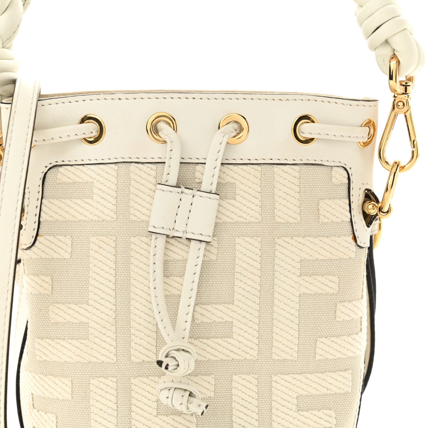 Canvas Nappa F is Fendi FF Embroidered Mini Mon Tresor Bucket Bag White Ice