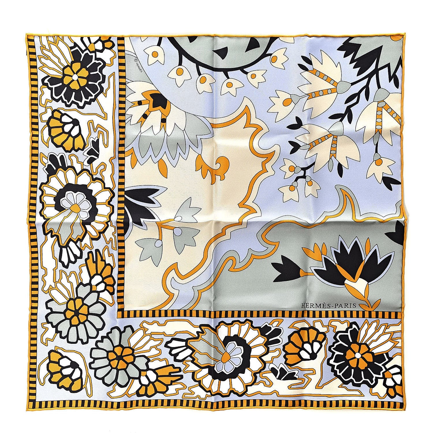 Hermes Silk Gavroche Paisley From Paisley Pocket Square Parme Vert De Gris 1 of 4