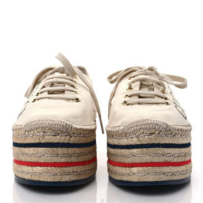 Gucci Canvas Logo Lace-Up Platform Espadrilles 40 Greggio Grege 2 of 10