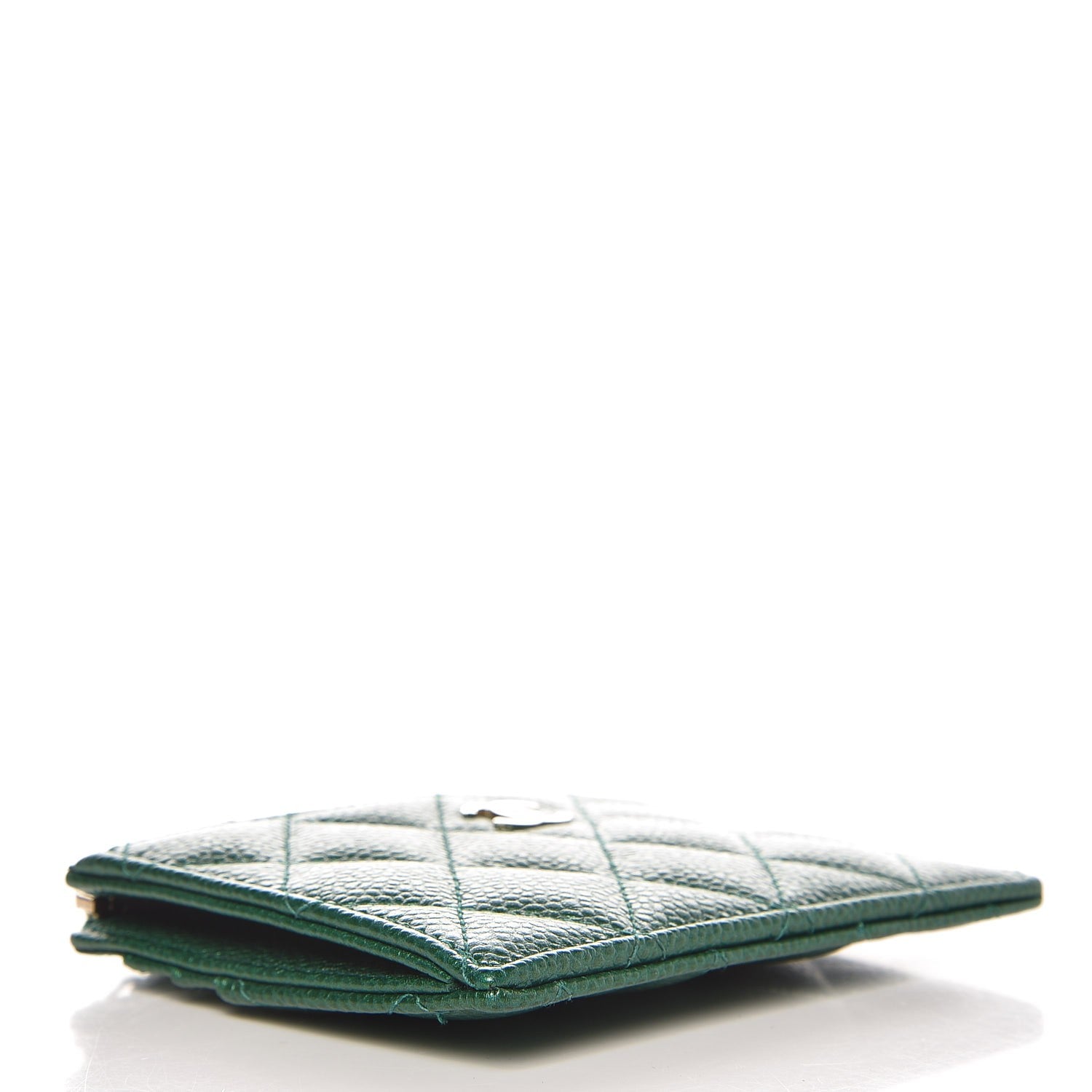 Chanel Metallic Caviar Quilted CC Zip Card Holder Green 4 of 8