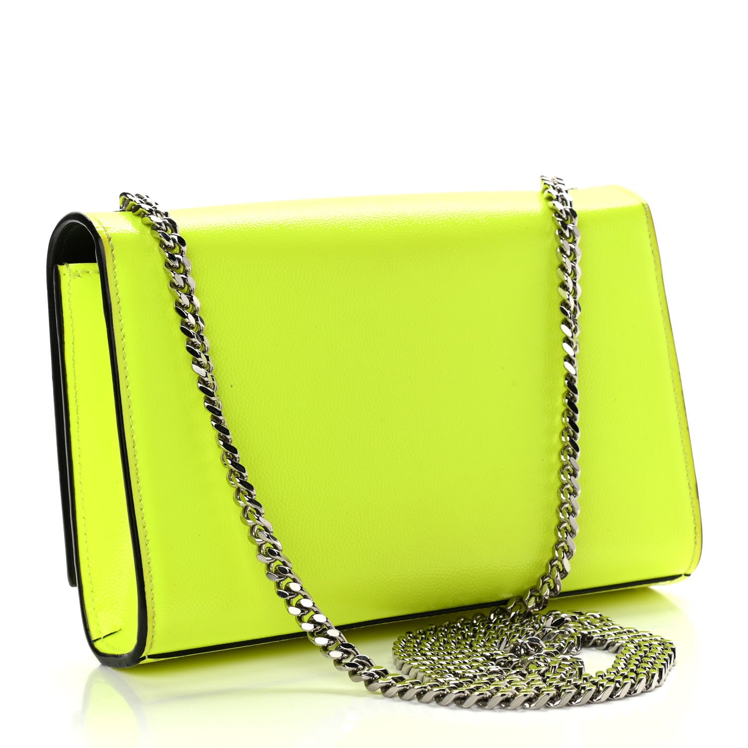 Saint Laurent Patent Grain de Poudre Small Monogram Kate Satchel Neon Yellow 3 of 16