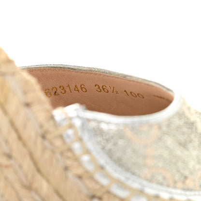 Gucci Lame GG Monogram Ankle Wrap Platform Espadrille Wedges 36.5 Silver Beige Light Grey 9 of 9