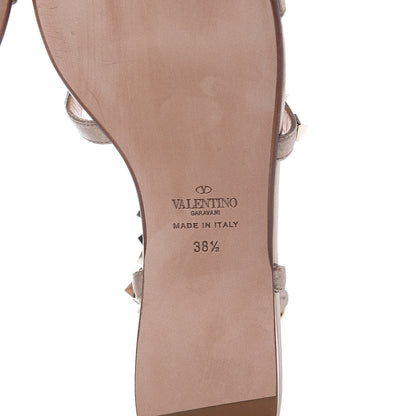Valentino Garavani Metallic Pebbled Calfskin Rockstud Gladiator Flat Sandals 38.5 Skin 6 of 8