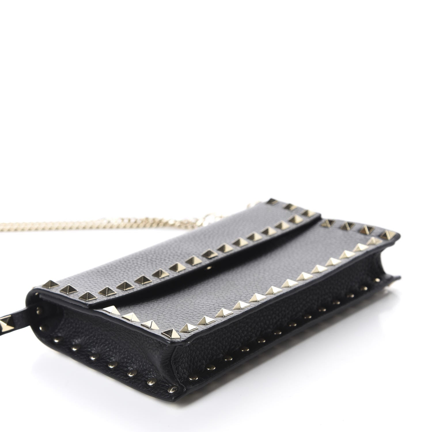 Valentino Garavani Pebbled Calfskin Rockstud Flap Wallet On Chain Black 4 of 10