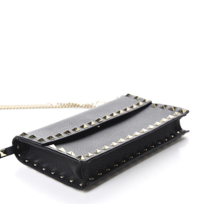 Valentino Garavani Pebbled Calfskin Rockstud Flap Wallet On Chain Black 4 of 10