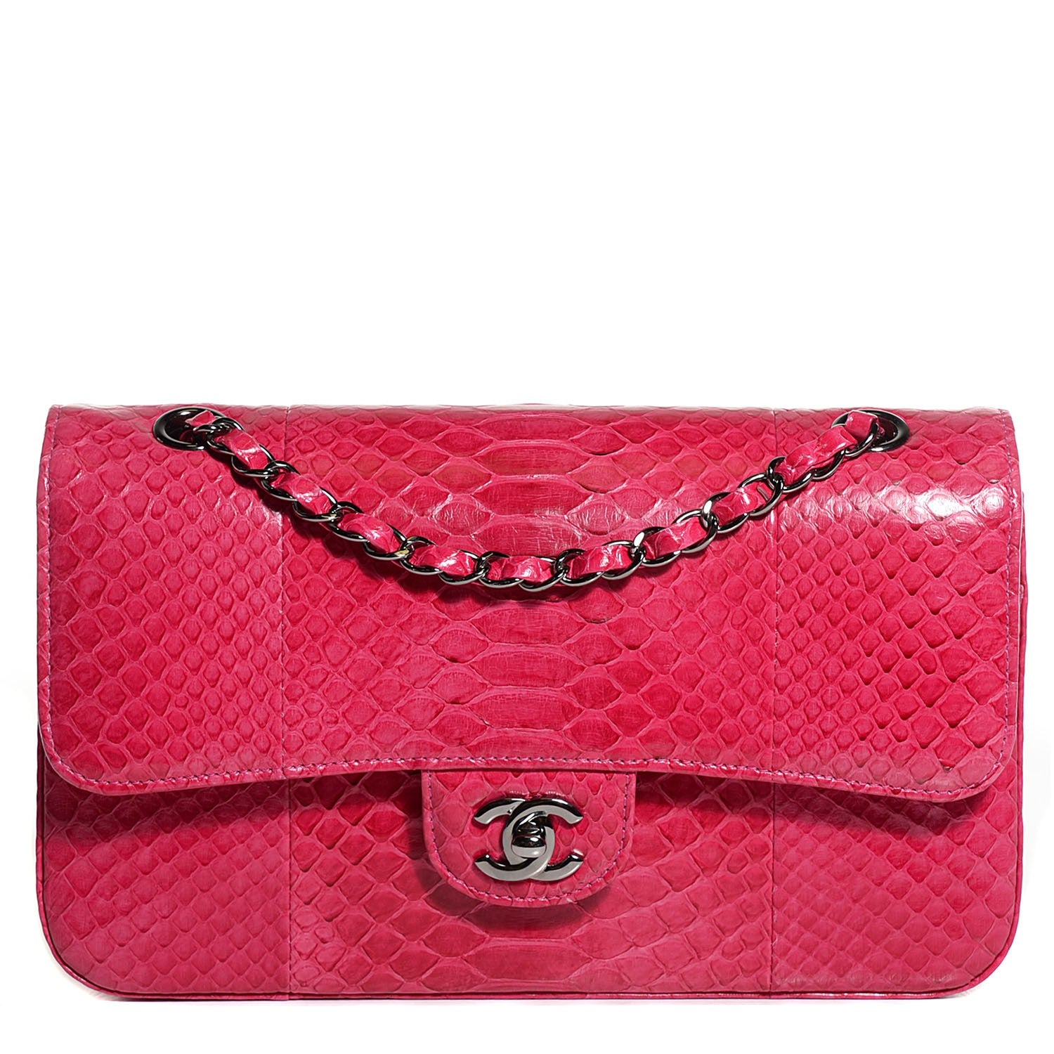 Chanel Python Medium Double Flap Dark Pink 1 of 10