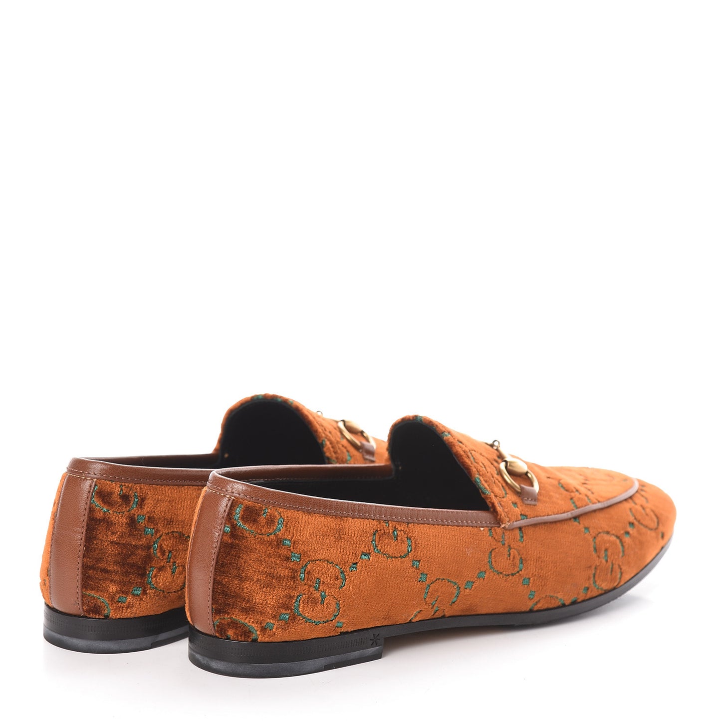 Velvet GG Monogram Horsebit Womens Jordaan Loafers 36.5 Cognac Green