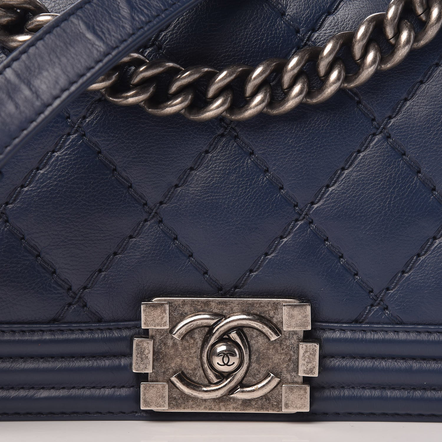 Chanel Calfskin Double Stitch Medium Boy Flap Navy Blue 8 of 14