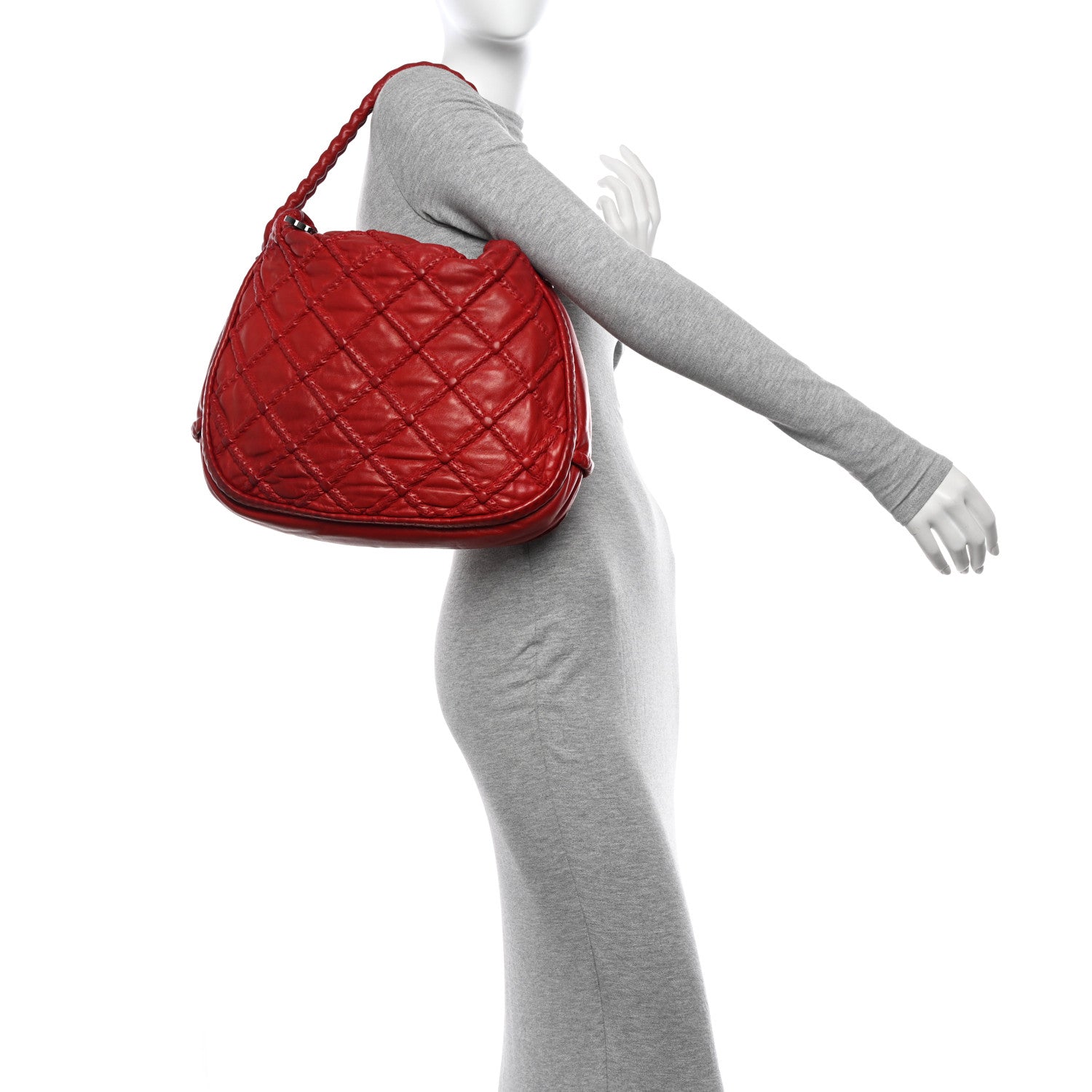 Chanel Quilted Lambskin Hidden Chain Hobo Red 2 of 12