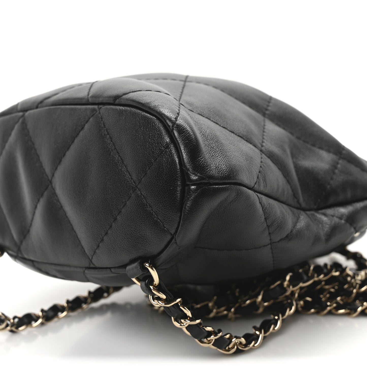 Shiny Lambskin Quilted Drawstring Backpack Black