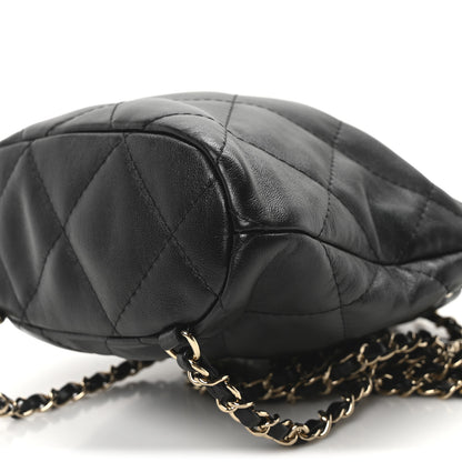 Chanel Shiny Lambskin Quilted Drawstring Backpack Black 10 of 10