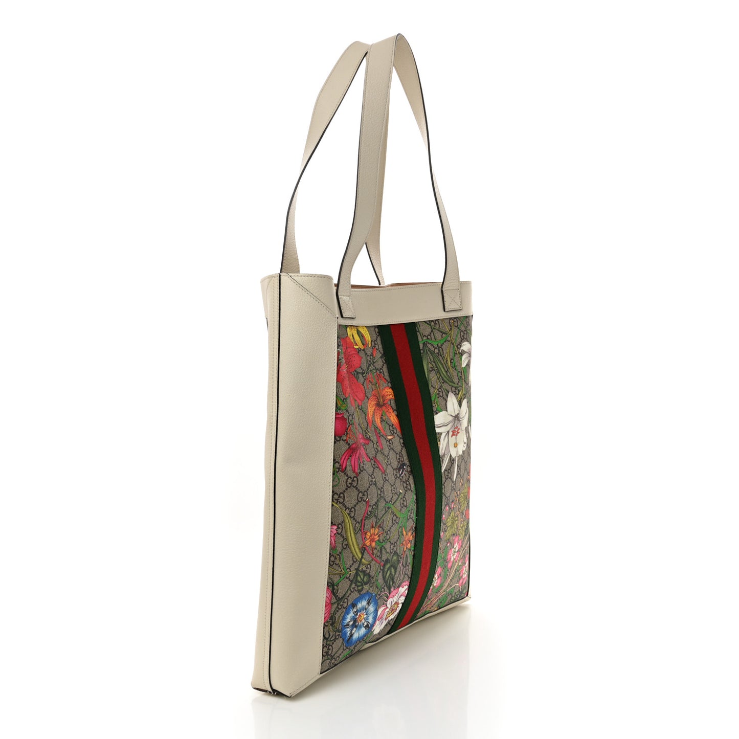 GG Supreme Monogram Flora Web Ophidia Vertical Shopping Tote White