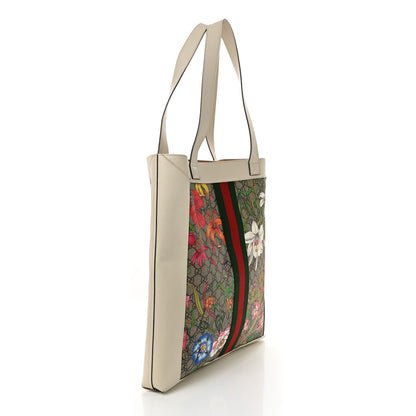 Gucci GG Supreme Monogram Flora Web Ophidia Vertical Shopping Tote White 4 of 13