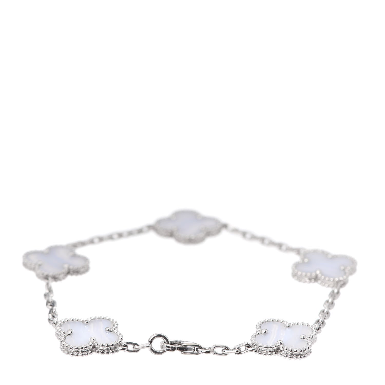 Van Cleef & Arpels 18K White Gold Chalcedony 5 Motifs Vintage Alhambra Bracelet 3 of 8