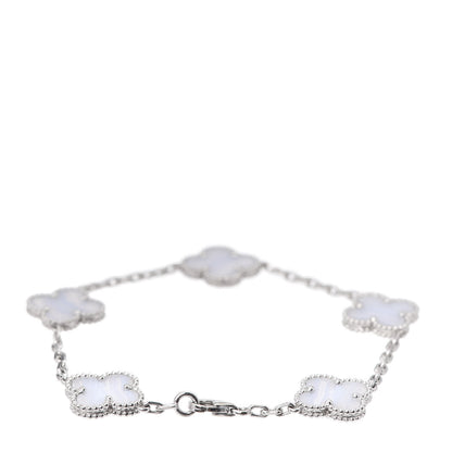 Van Cleef & Arpels 18K White Gold Chalcedony 5 Motifs Vintage Alhambra Bracelet 3 of 8