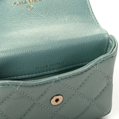 Chanel Iridescent Caviar Quilted Pearl On Top Coin Purse With Chain Light Green 8 of 13