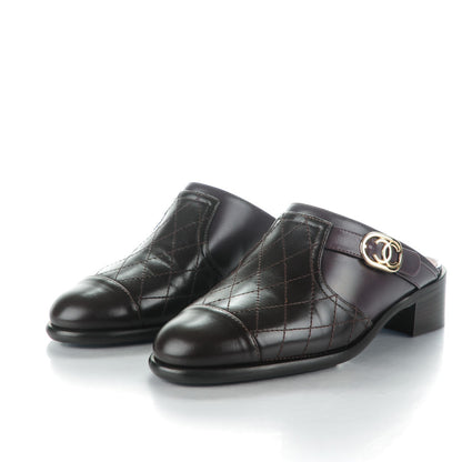 Chanel Calfskin Quilted CC Mules 36.5 Burgundy Brown 3 of 8