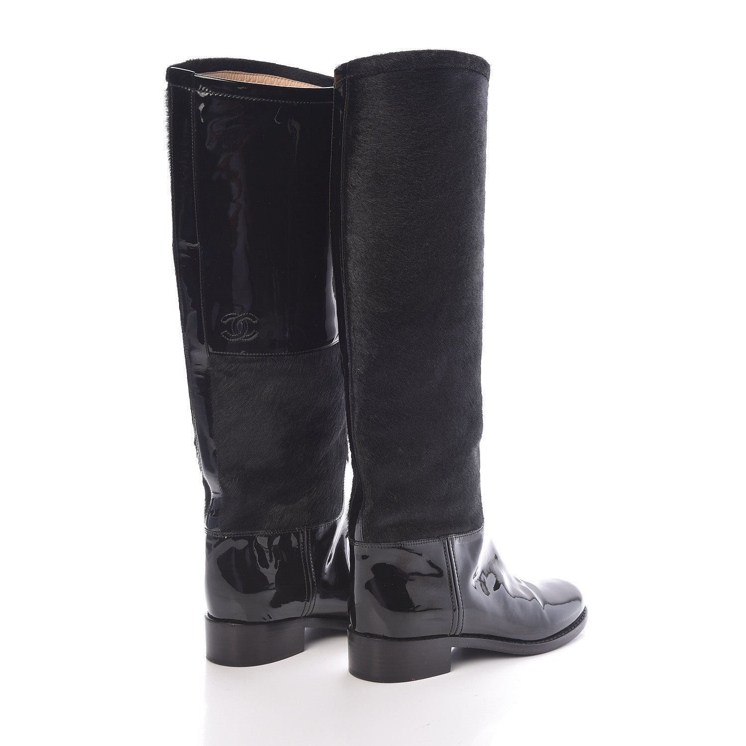 Chanel Patent Pony Hair High Boots 37 Black 4 of 8