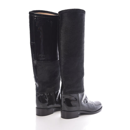 Chanel Patent Pony Hair High Boots 37 Black 4 of 8