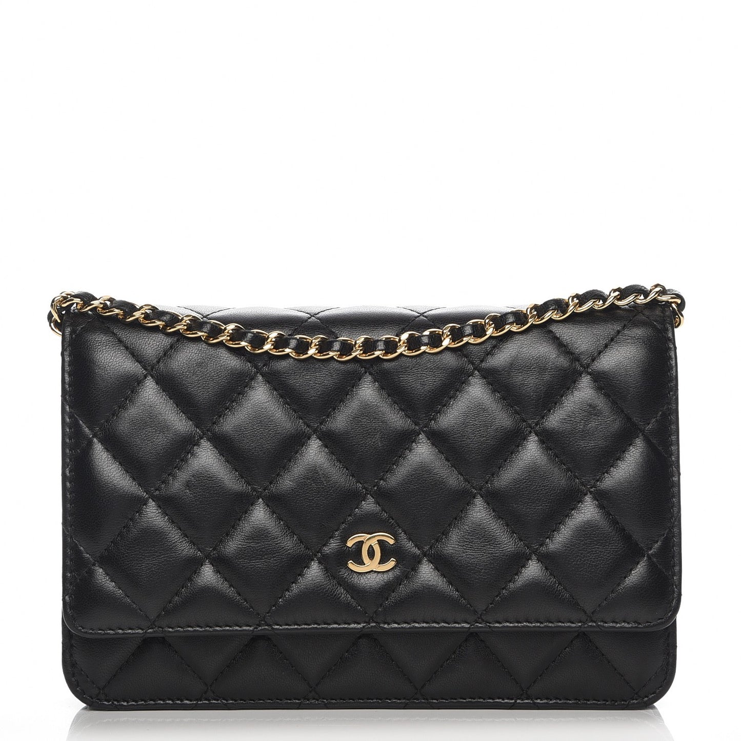 Lambskin Quilted Wallet On Chain WOC Black