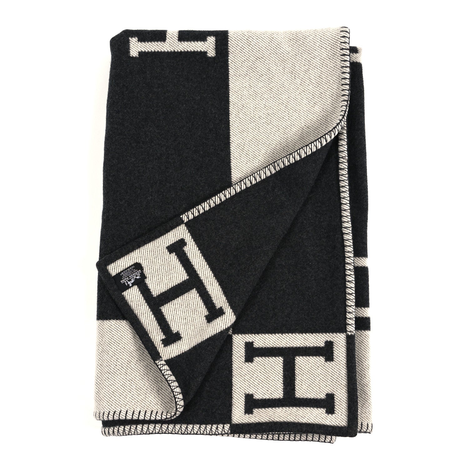 Hermes Wool Cashmere Avalon Blanket Ecru Gris Fonce 2 of 3