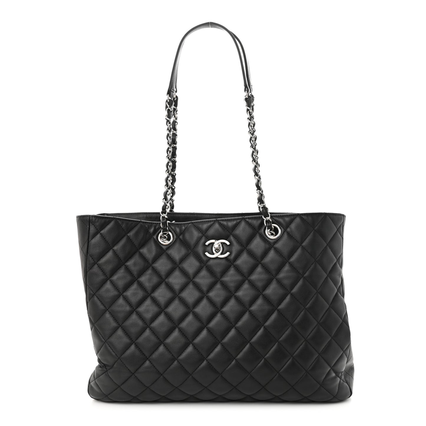 Calfskin Quilted Large Classic Shopping Tote Black