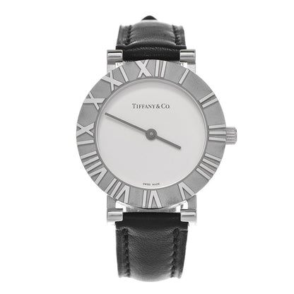 Tiffany Sterling Silver Calfskin 29mm Atlas Quartz Watch Black 1 of 10