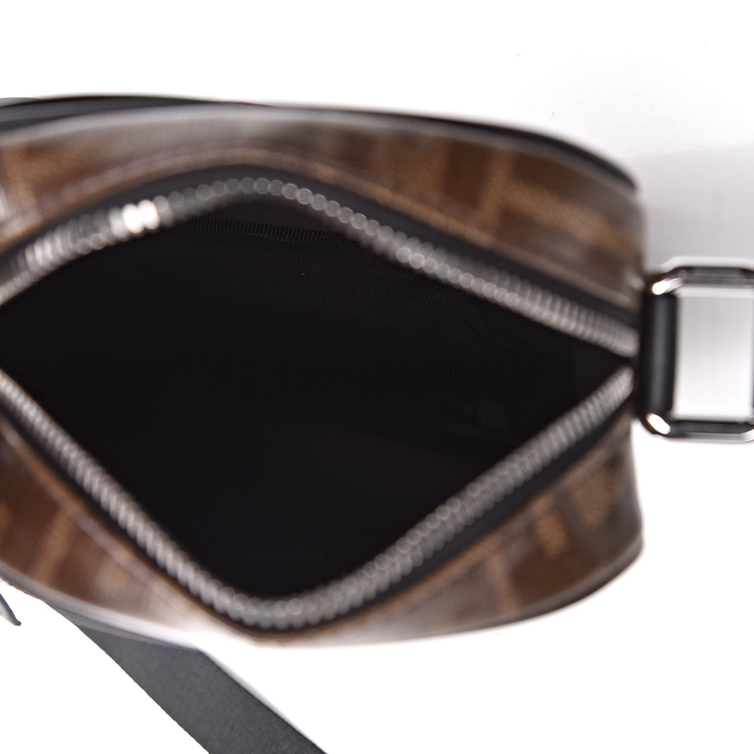 Fendi Glazed Fabric Vitello Century FF 1974 Stamp Patch Small Crossbody Messenger Mogano Panna Black 5 of 9