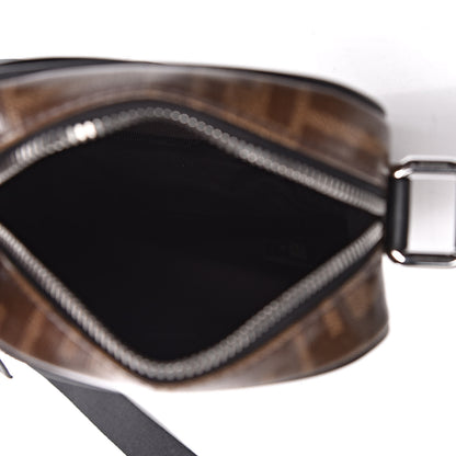 Fendi Glazed Fabric Vitello Century FF 1974 Stamp Patch Small Crossbody Messenger Mogano Panna Black 5 of 9