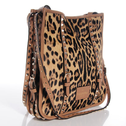 Valentino Garavani Calf Hair Leopard Print Rockstud Shopper Tote Tan 3 of 8