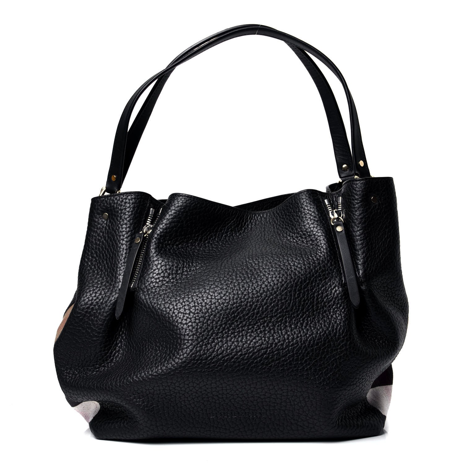 Burberry Grainy Calfskin House Check Medium Maidstone Black 1 of 4