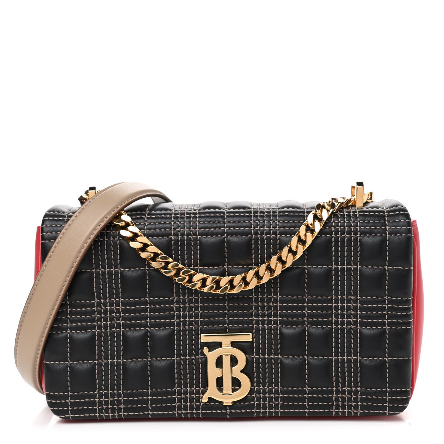 Lambskin Quilted Small Lola Tri-Color Bag Black Red Camel