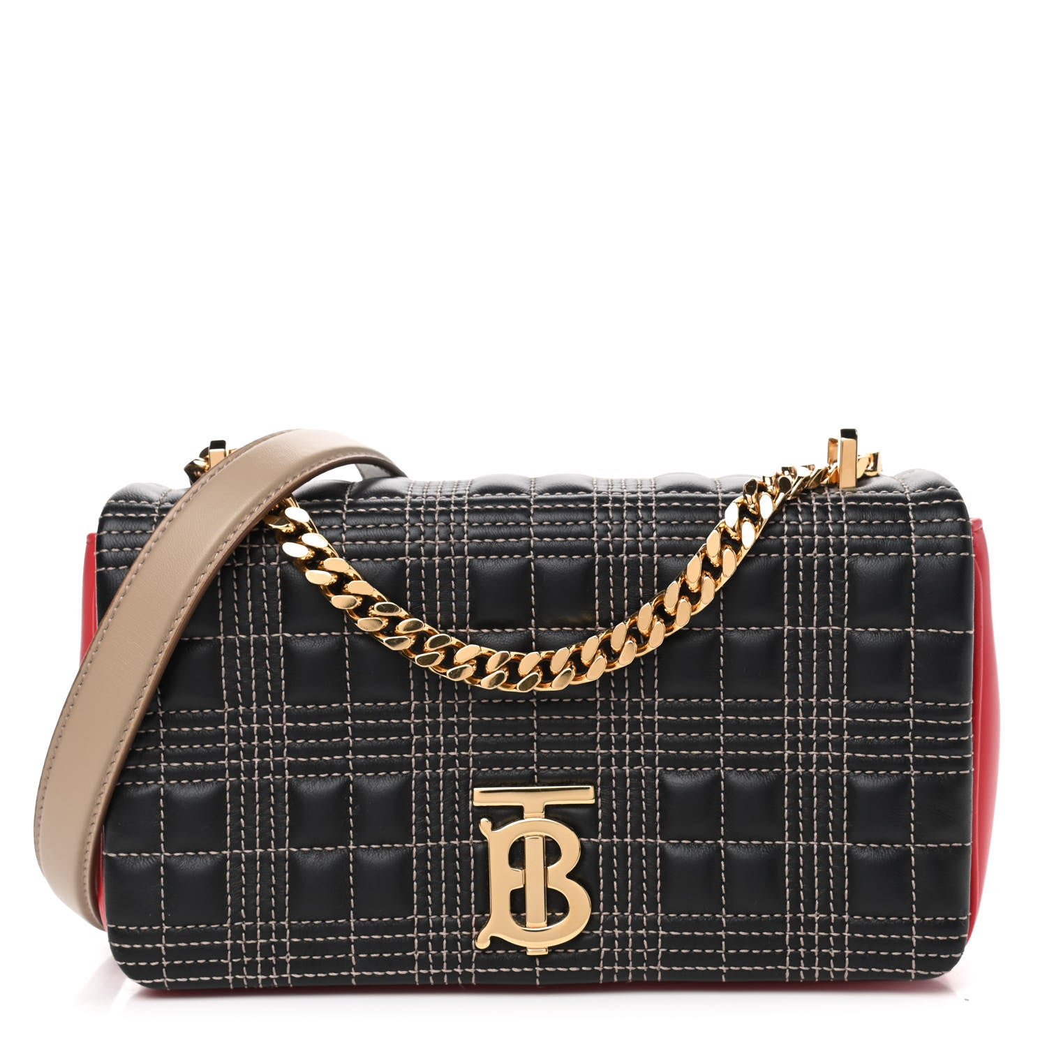 Burberry Lambskin Quilted Small Lola Tri-Color Bag Black Red Camel 1 of 4