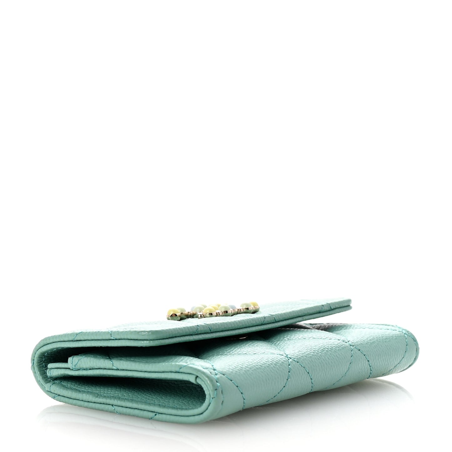 Caviar Pearl Quilted Coco Candy Flap Card Holder Turquoise