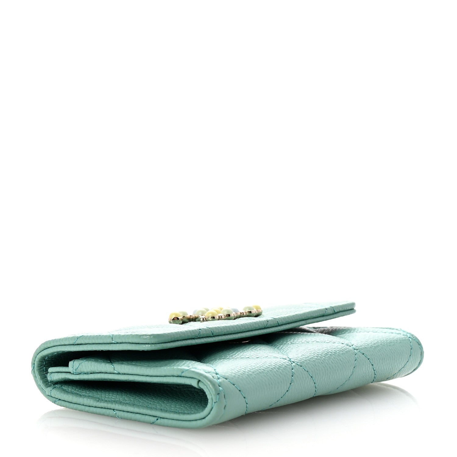Chanel Caviar Pearl Quilted Coco Candy Flap Card Holder Turquoise 4 of 8