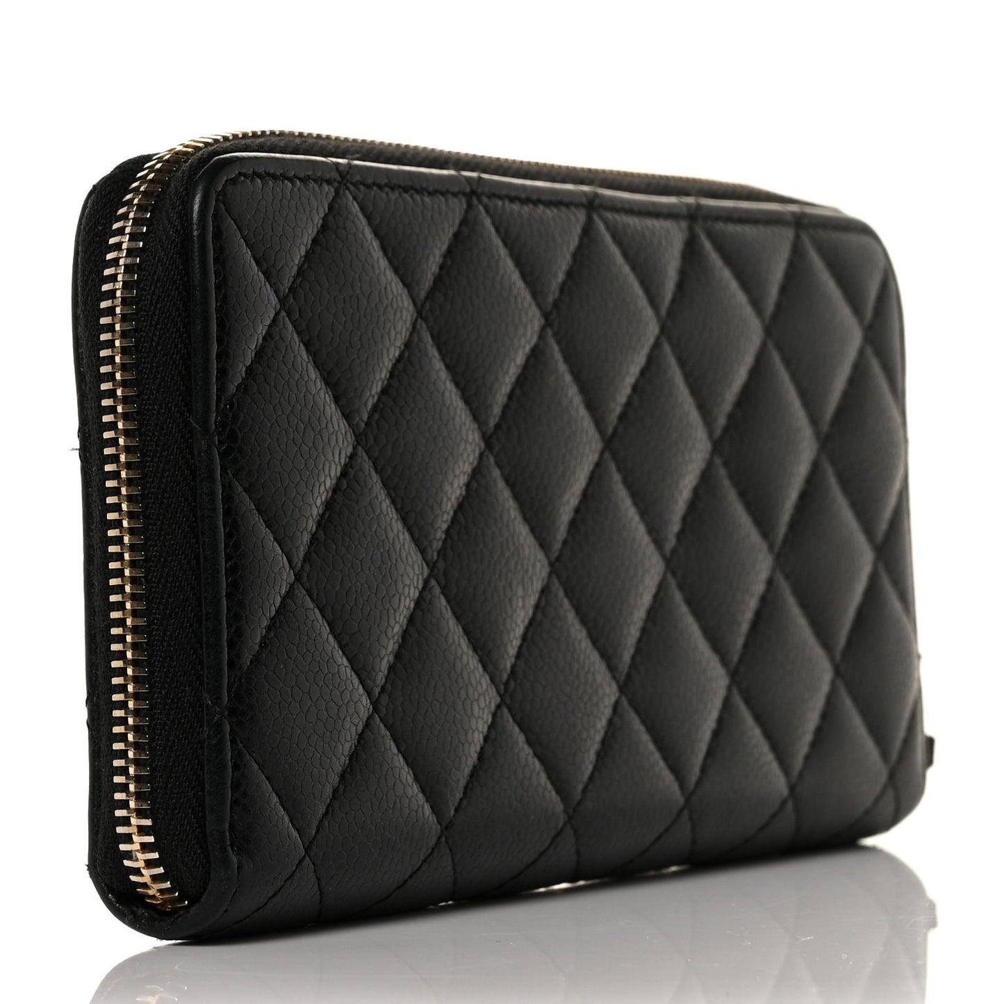 Caviar Quilted Large Gusset Zip Around Wallet Black