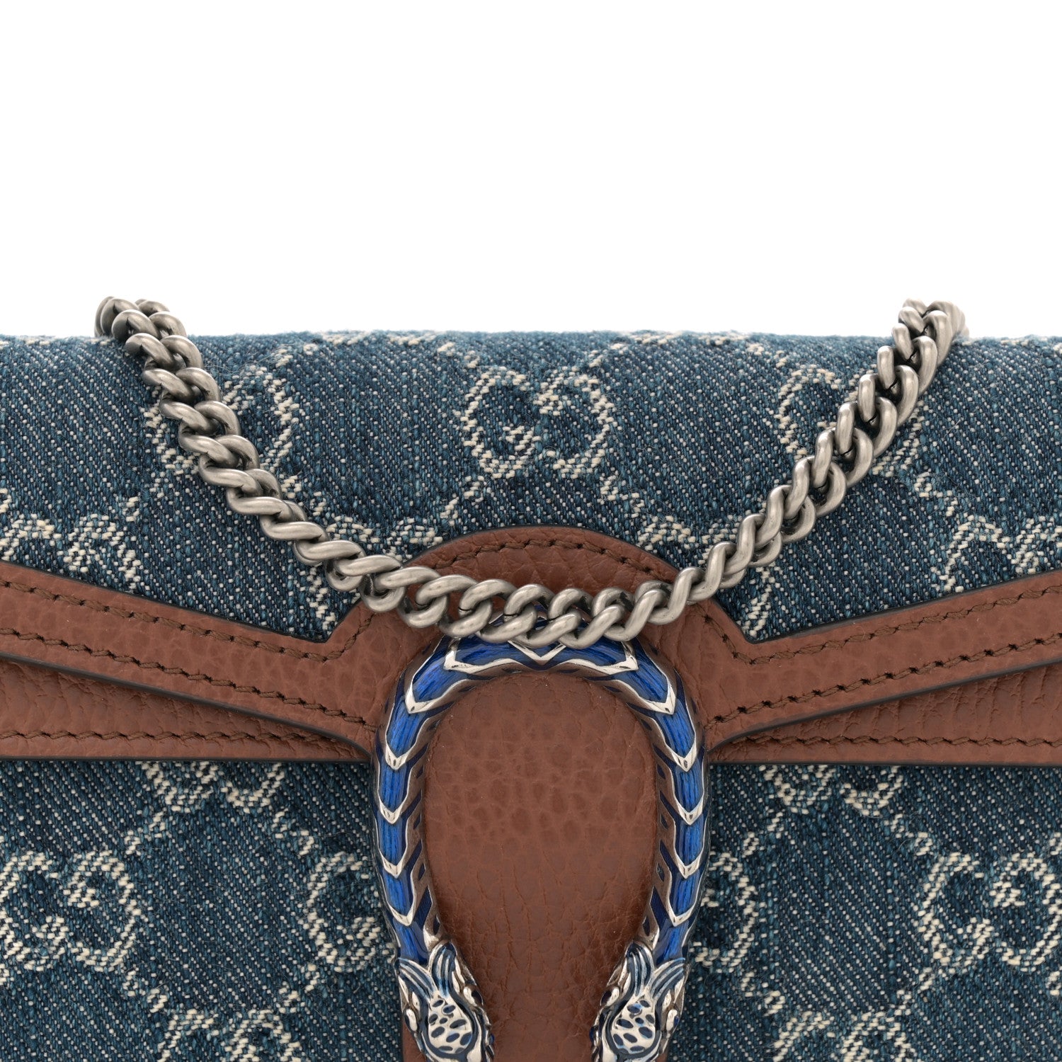 Gucci New Denim GG Monogram Dollar Calfskin Enamel Super Mini Dionysus Shoulder Bag Blue Tea Cuir Epilog Electric Blue 7 of 9