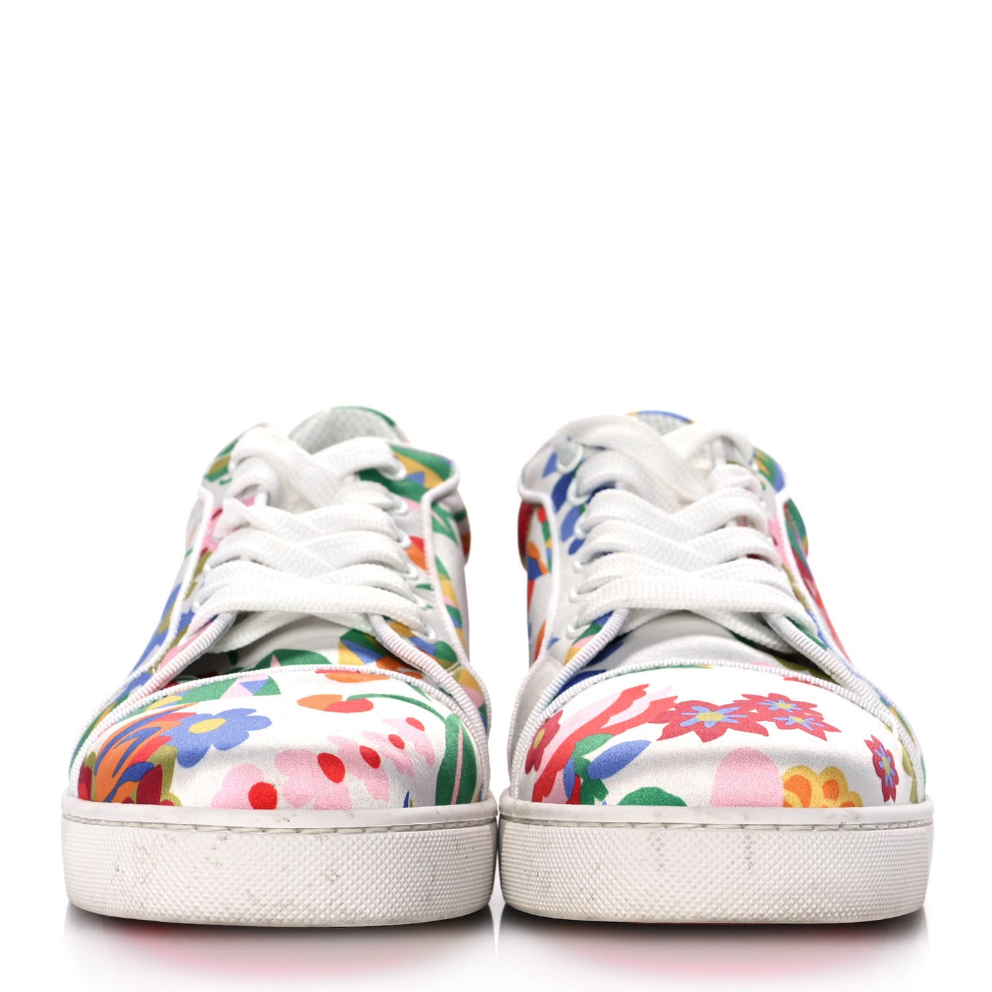 Calfskin Patent Satin Crepe Sneakers 38.5 White Multicolor