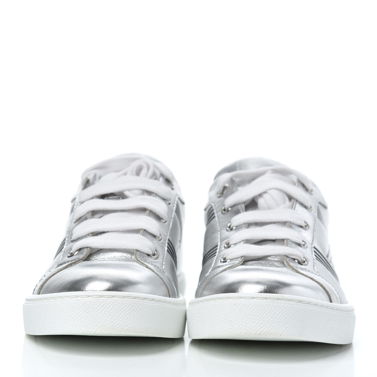Metallic Calfskin Womens Avantage Sneakers 36.5 Gris Argente Black