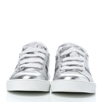 Hermes Metallic Calfskin Womens Avantage Sneakers 36.5 Gris Argente Black 2 of 22