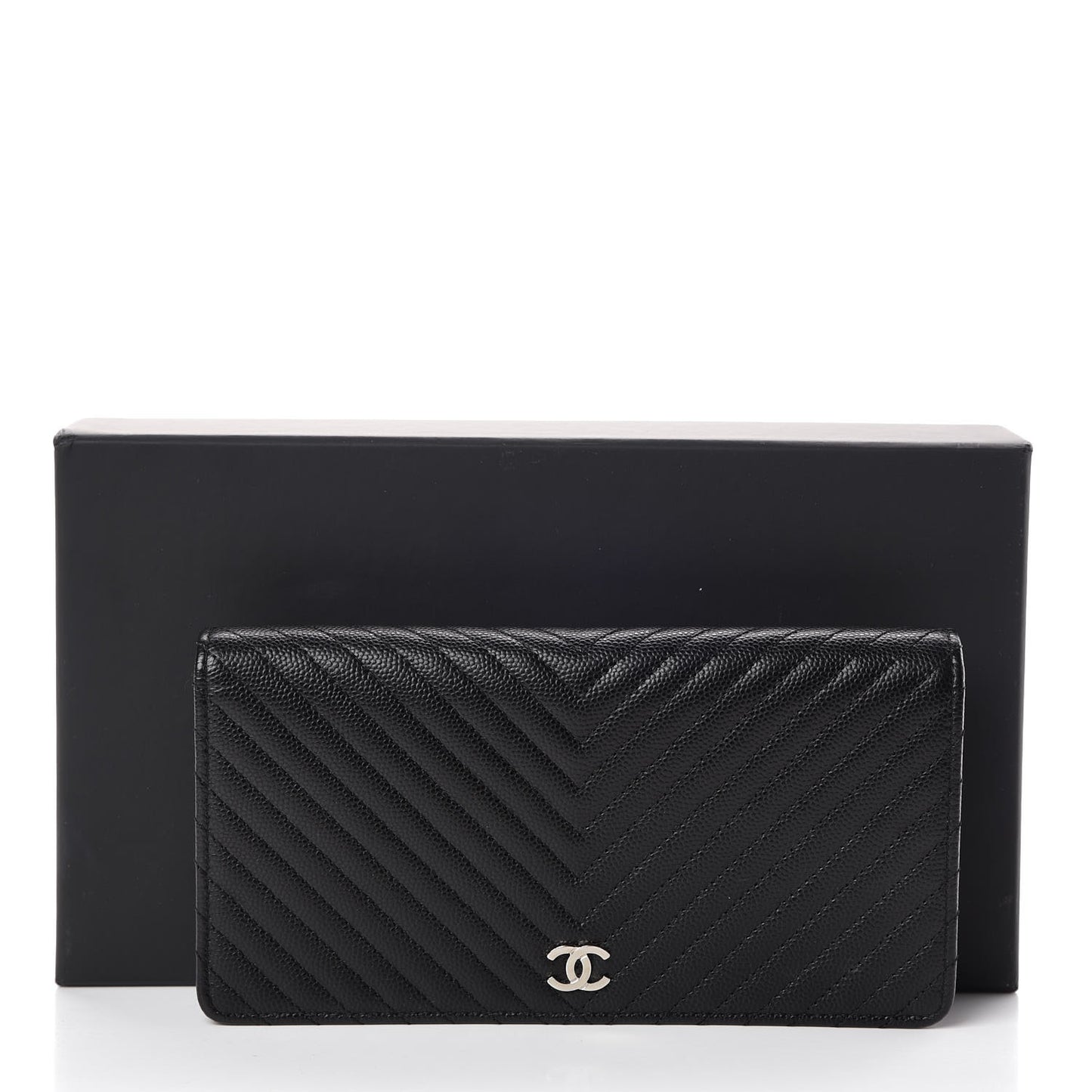 Caviar Chevron Quilted Yen Wallet Black