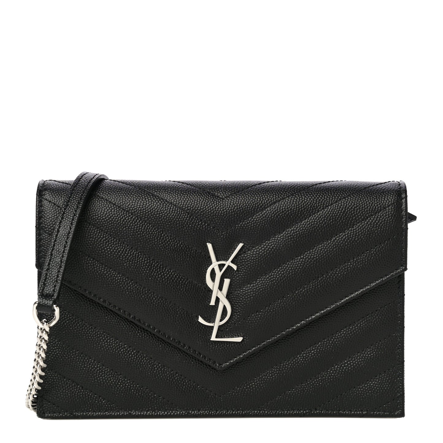 Grain De Poudre Matelasse Chevron Monogram Envelope Chain Wallet Black