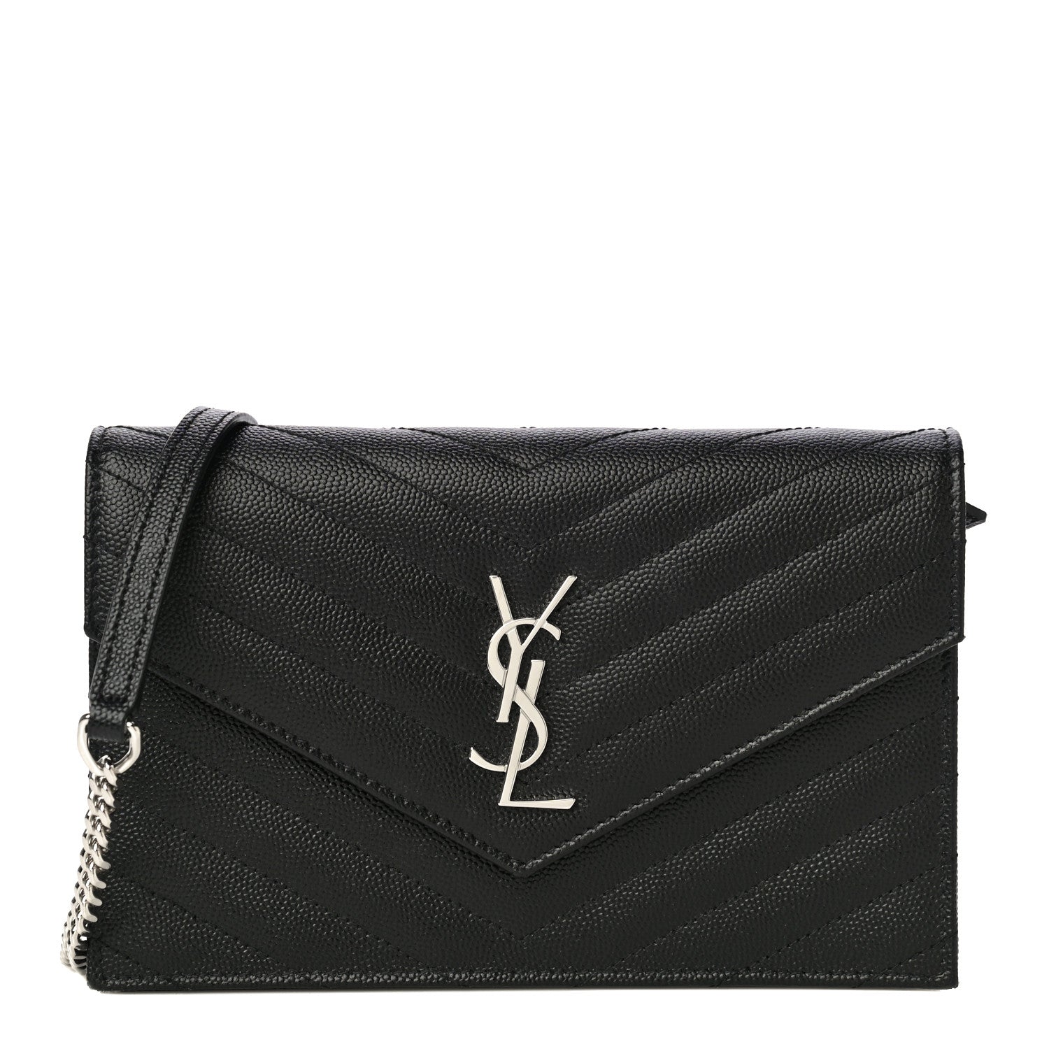 Saint Laurent Grain De Poudre Matelasse Chevron Monogram Envelope Chain Wallet Black 1 of 11