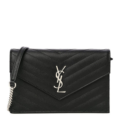 Saint Laurent Grain De Poudre Matelasse Chevron Monogram Envelope Chain Wallet Black 1 of 11