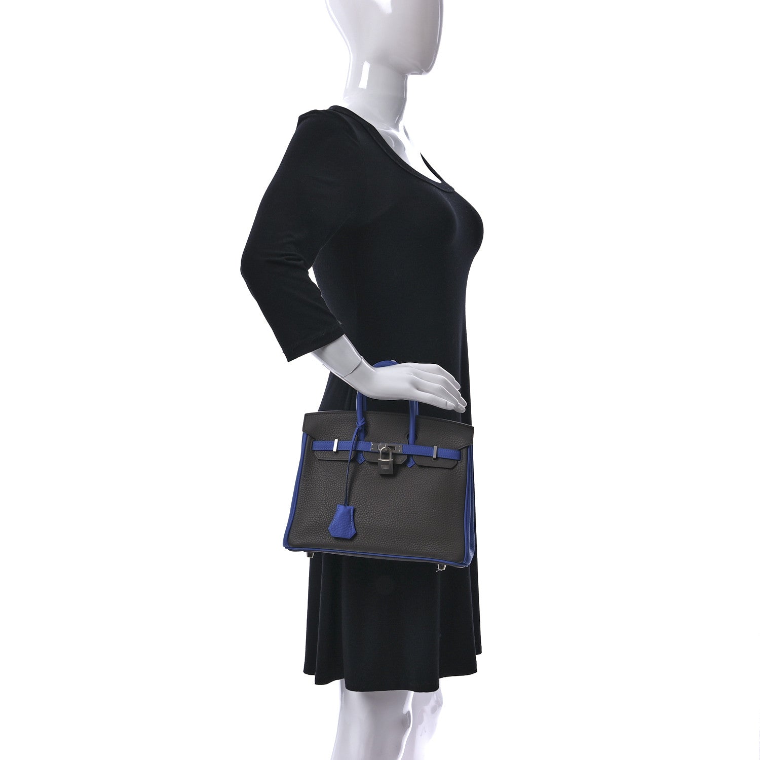 Hermes Taurillon Clemence Horseshoe Birkin 25 Etain Blue Zellige 2 of 11